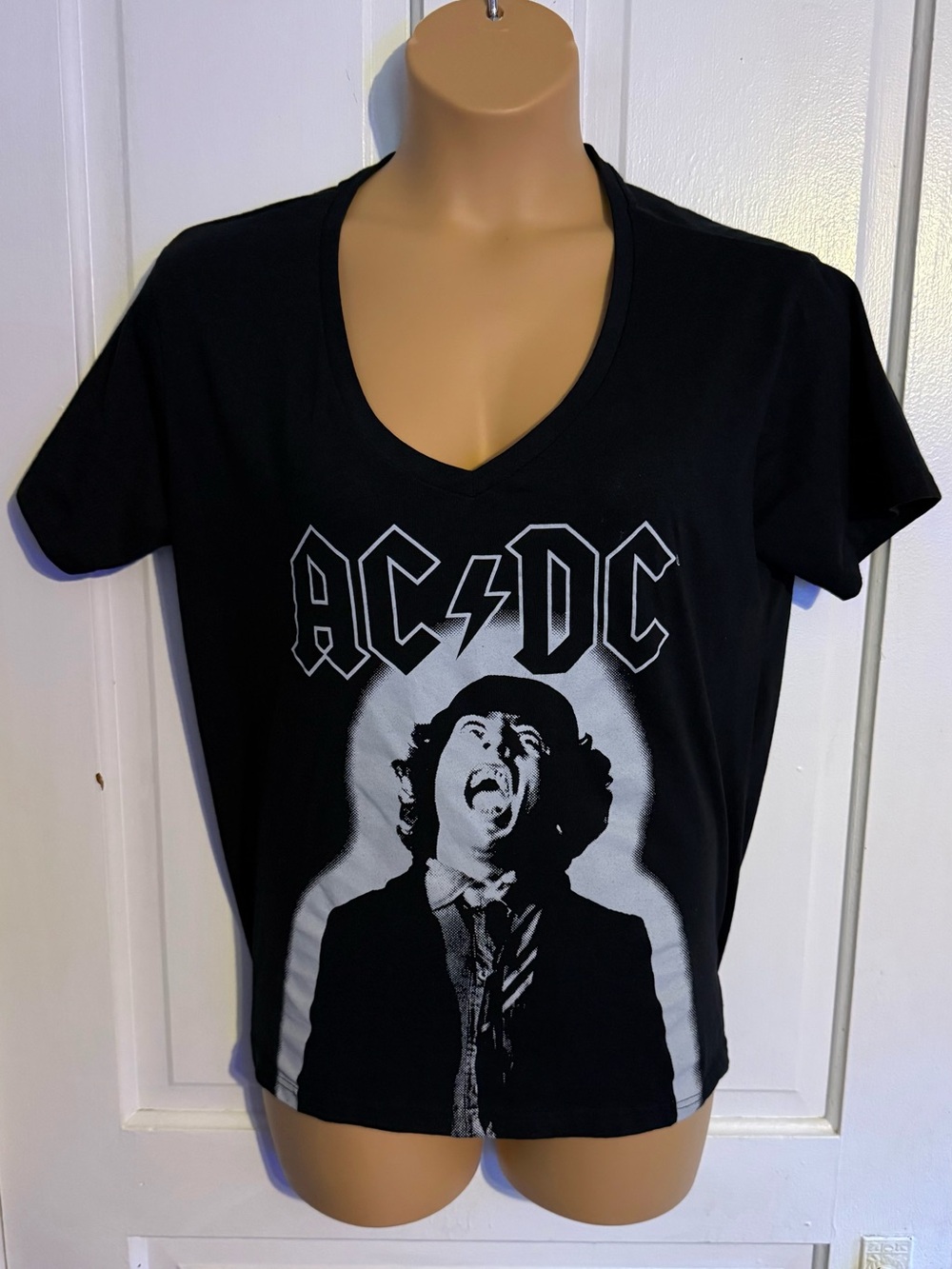AC/DC Black and White V-Neck Graphic Band Tee